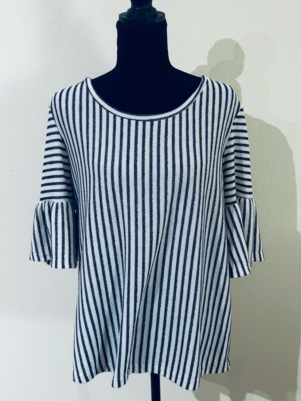 W5 Navy & White Striped Bell Sleeve Top